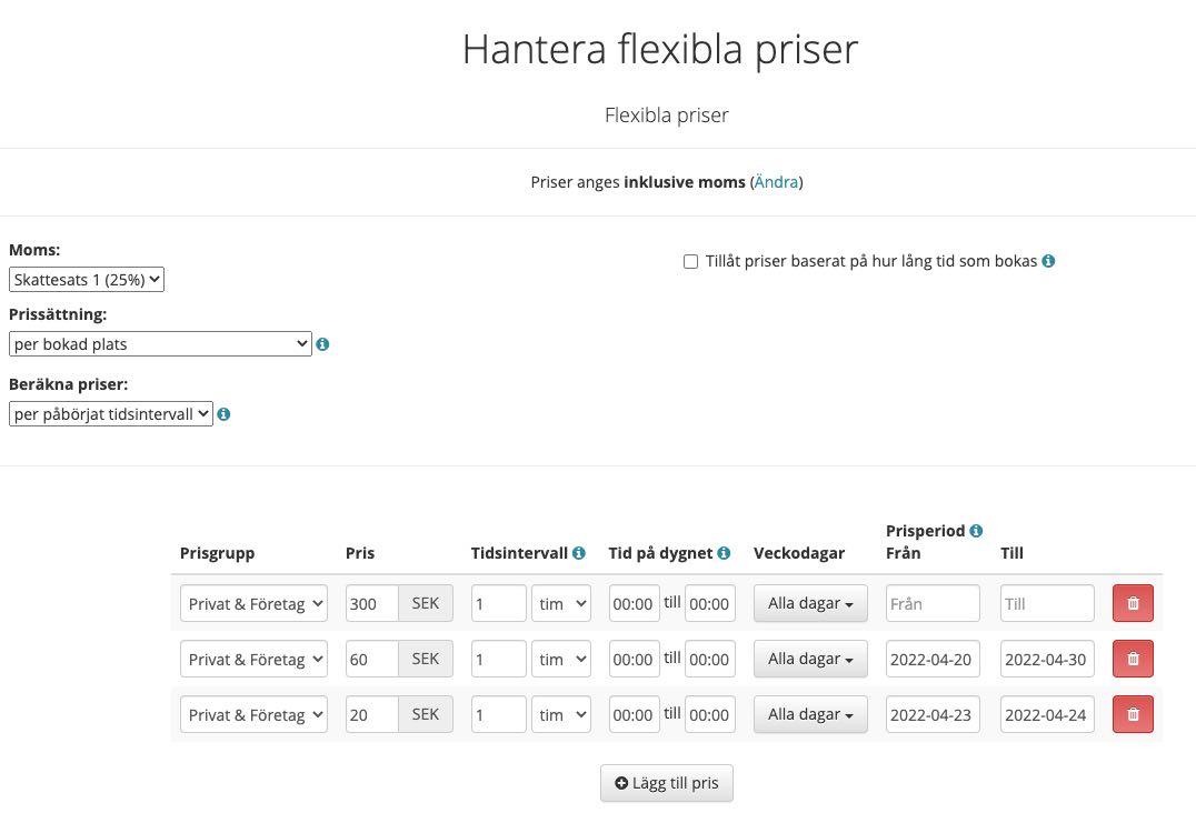 Översikt över tre flexibla priser för bokningsbar tjänst